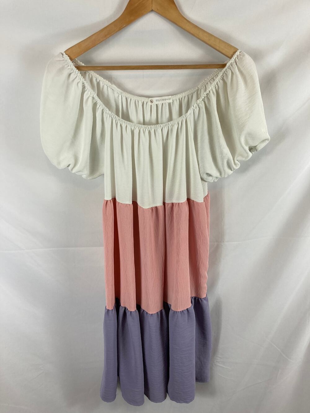 FSL + apparel Tiered Colorblock off shoulder dress size small